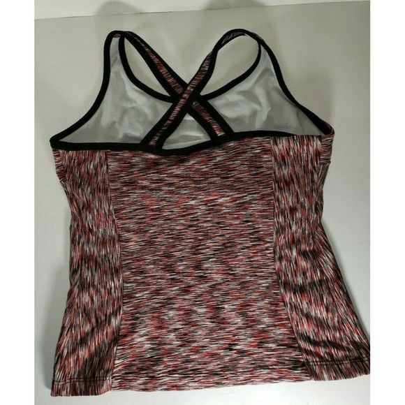 Athleta Red Black Space Dye Criss Cross Straps Tank with Built-In Bra EUC Yoga - Picture 1 of 4